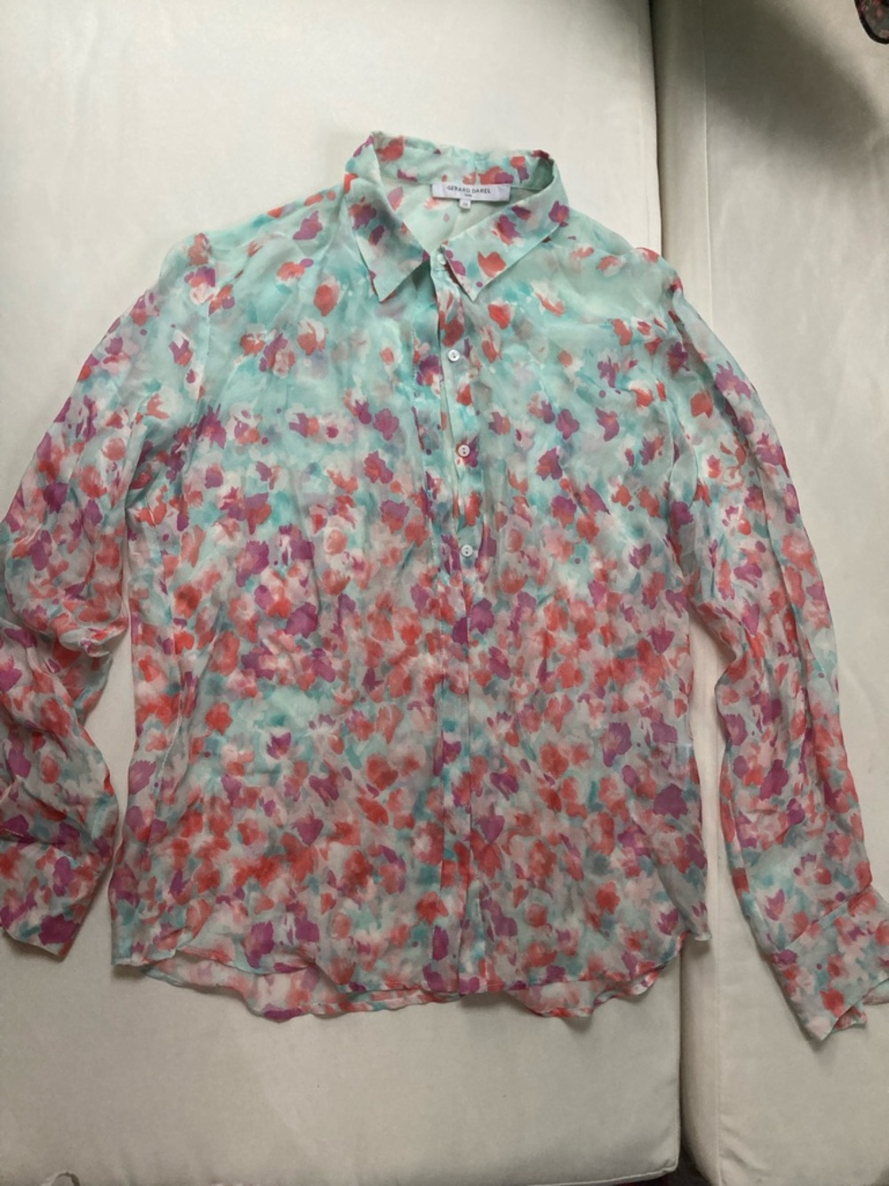 Gerard Darel Paris 100% Silk Watercolor Floral Blouse - EU 36
